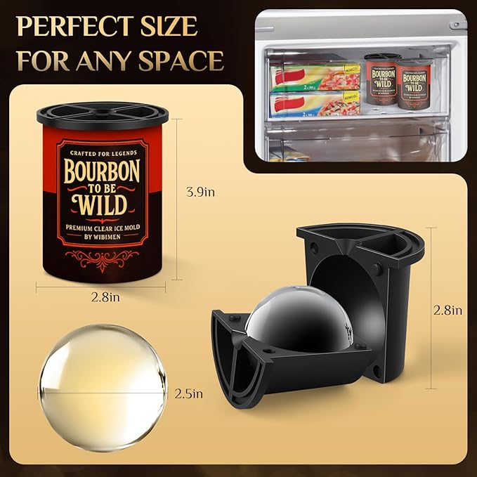Clear Ice Cube Maker - 2.5" Ball - Stainless Steel Clear Ice Maker - Compact Design - for Whiskey, Cocktails, Bourbon - 2 PACK with Ice Tong & Ice Box