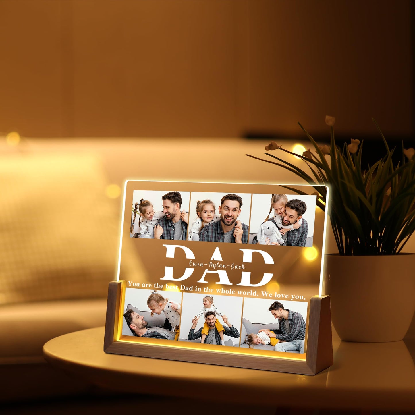 Fathers Day Personalized Gifts For Dad From Daughter Son Wife  Custom Picture Frame Acrylic Plaque Night Light With Photo Name  Customized Dad Birthday Christmas Gifts For Papa Grandpa Husband