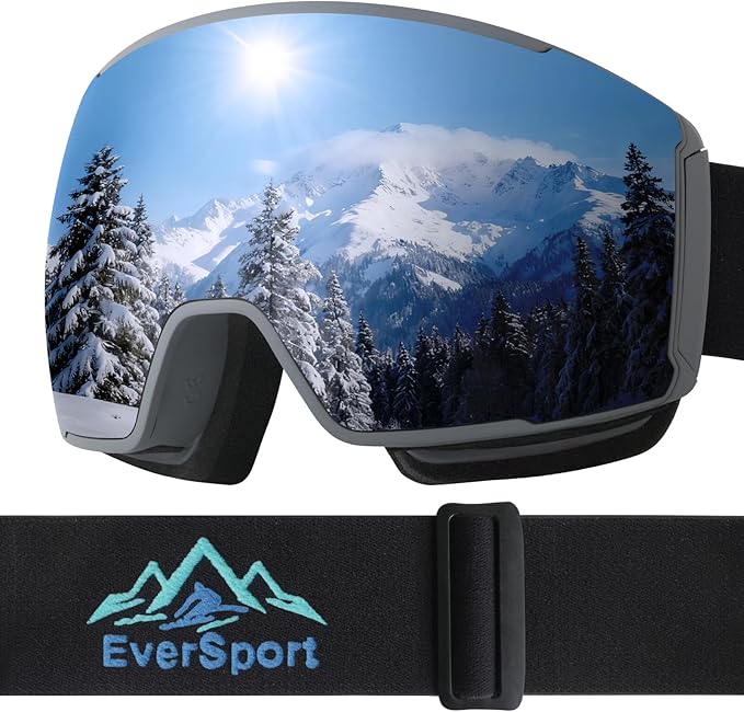EverSport Ski Goggles, OTG Snowboard Goggles for Men Women with Magnetic Lens UV Protection and Anti Fog, Skiing Snowmobile