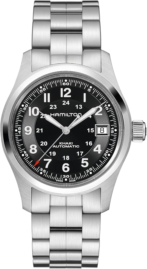 Hamilton Khaki Field Automatic Men's Watch, 38mm Stainless Steel Case, Swiss Made, Black Dial Analog Wrist Watch for Men, ...