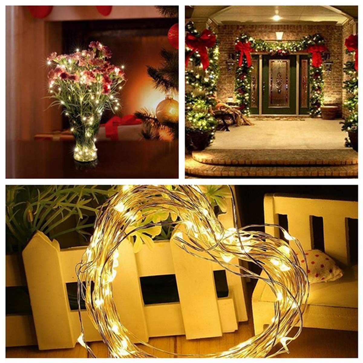 Decute 300LED String Lights, Warm White, 99FT Silver Wire, Dimmable with Remote, UL Certified for Indoor Outdoor Use