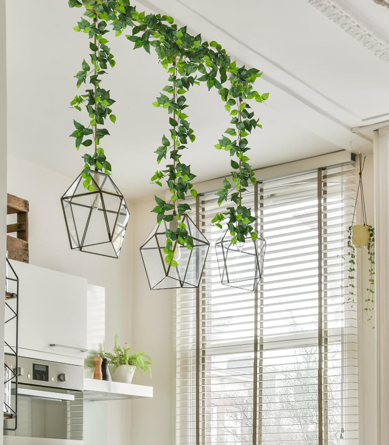 RECUTMS Artificial Vines Ivy Garland 3Pcs 6.3Ft Fake Green Leaves Ivy Garland Faux Hanging Plants Greenery Decor Artificial Vines for Home Outdoor Indoor Home Wall Garden Table Wedding Room Decor
