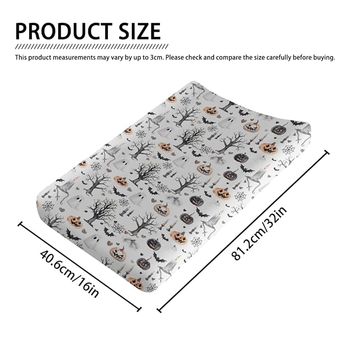 Halloween Pumpkin Bats Spiders Trees Hearts Pattern Baby Changing Pad Cover, Unisex Fall Winter Holiday Nursery Diaper Changing Table Pad Mat Sheet for Boys Girls-16x32