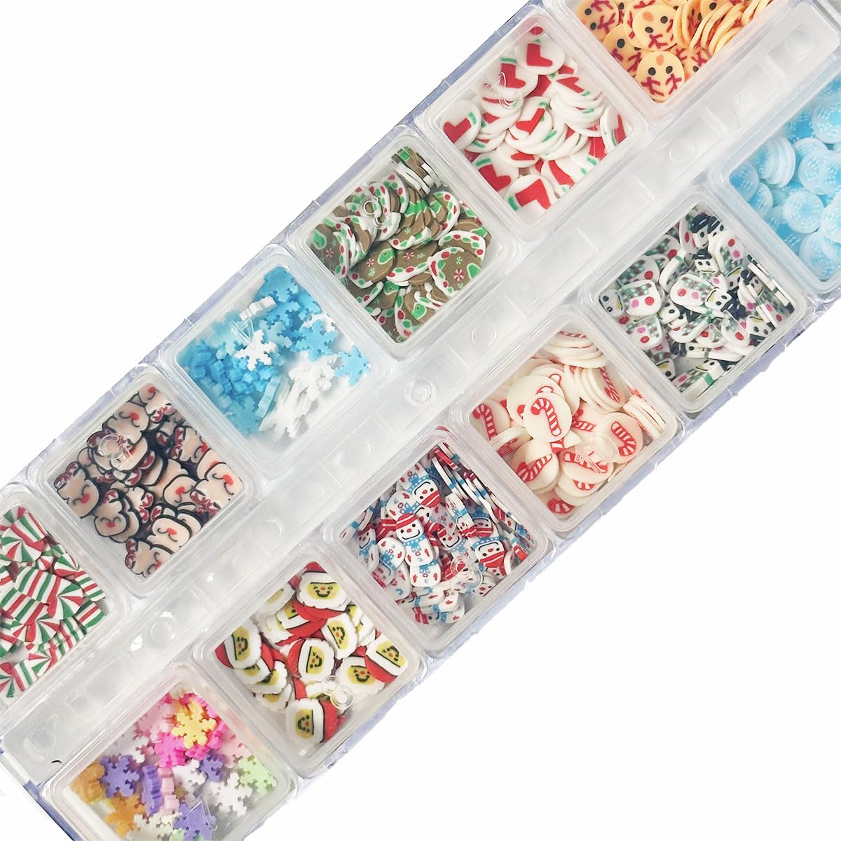 2 Boxes Christmas Nail Art Slices, 3D Xmas Polymer Clay Mini Slices Snowflake Santa Claus Candy Can Resin Making Flakes Charms C
