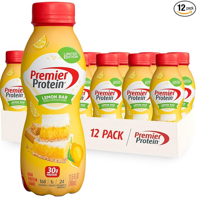 Premier Protein Shake, Limited Edition, Lemon Bar, 30g Protein, 1g Sugar, 24 Vitamins & Minerals, 11.5 oz, 12 Pack