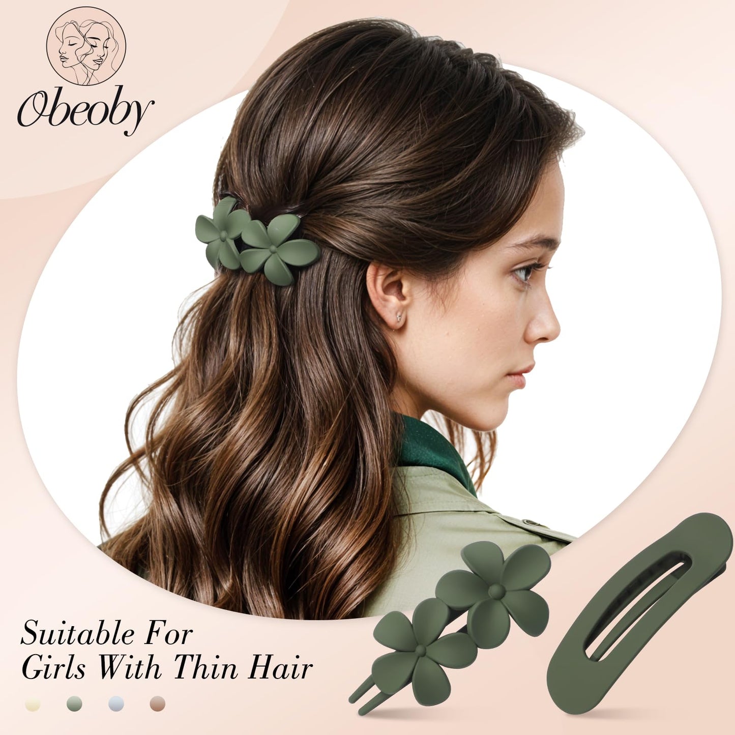 obeoby 8 PCS Flat Hair Clips, Flat Claw Clips 2 Styles Hair Claws for Women Girls Thin Hair