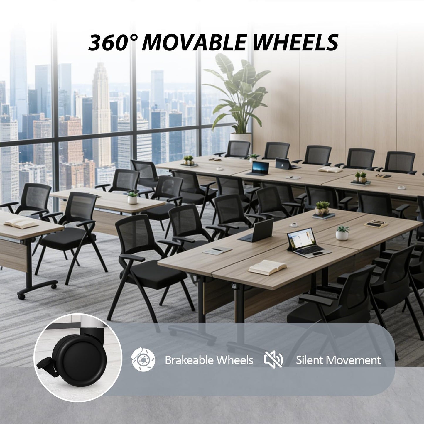 Folding Conference Room Table with Wheels, 6ft Modular Large Mobile Modern Conference Tables Office Meeting Training Table for Classroom(2, Gray, D 55")