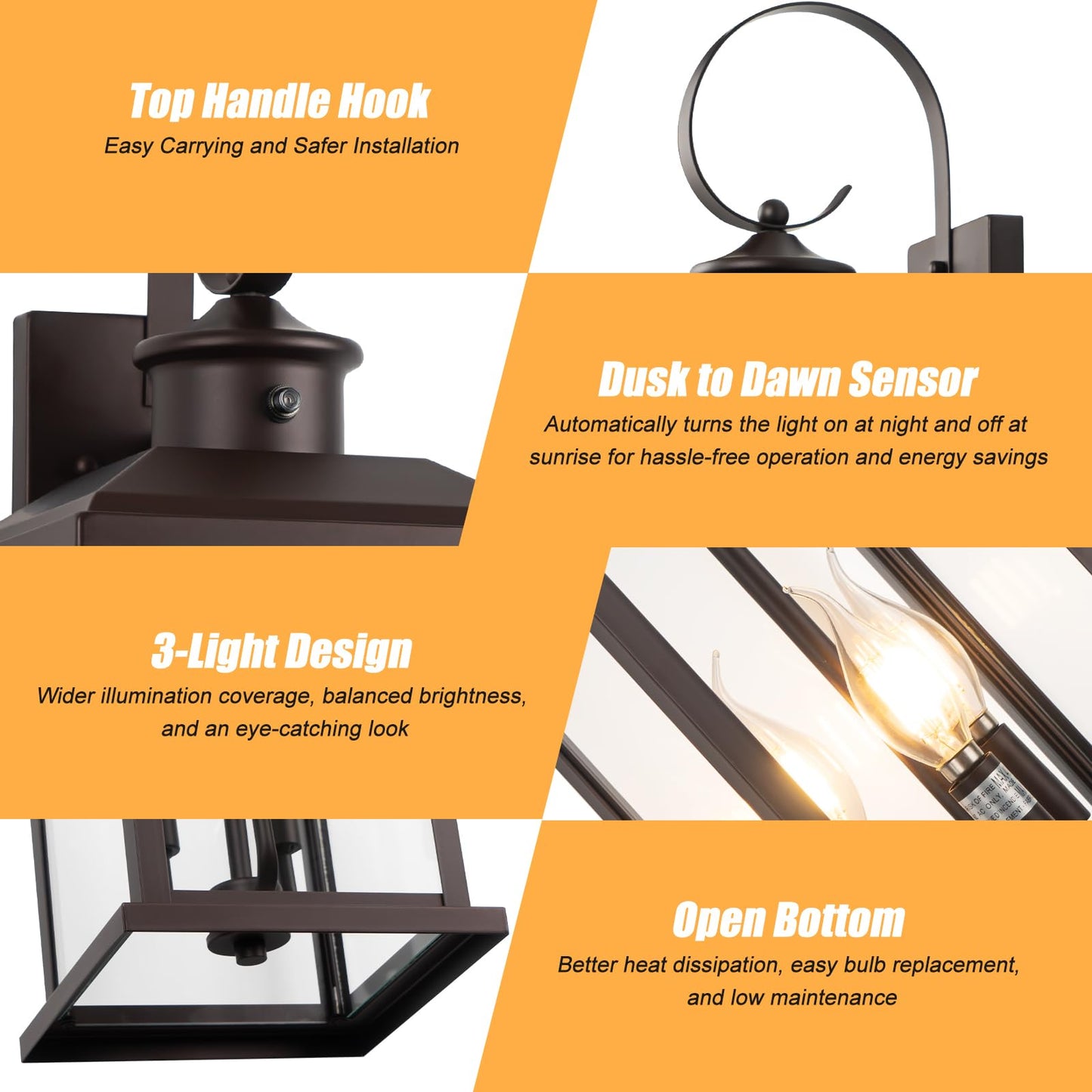 Siafavoi 2Pack Dusk To Dawn Outdoor Wall Light Fixture  24In Bronze Large 3-Light Modern Porch Lantern  Waterproof Exterior Lighting Sconce Wall Mount  Outside Lamp For House Garage Patio E12 Base