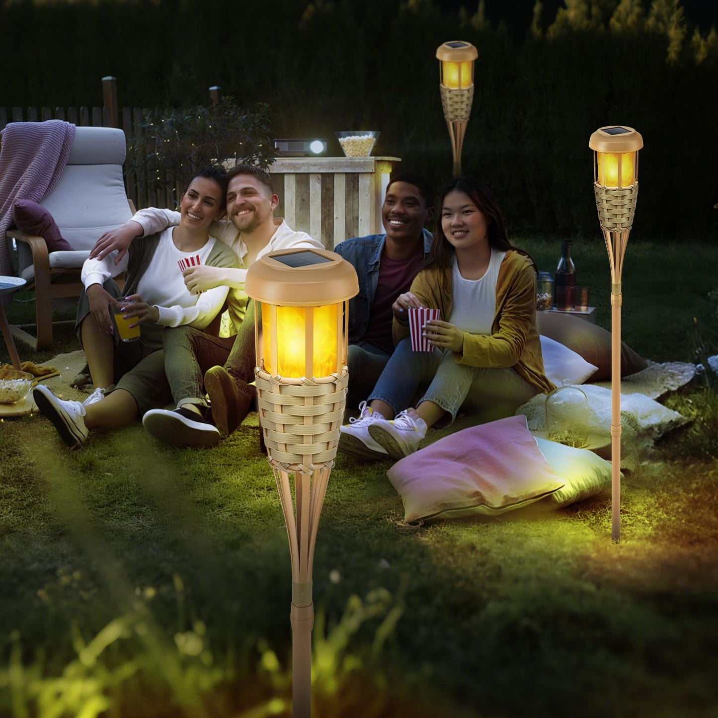 Evelynsun Solar Torch Lights - Outdoor Flickering Flame Decorations, 8 Pack, Plastic