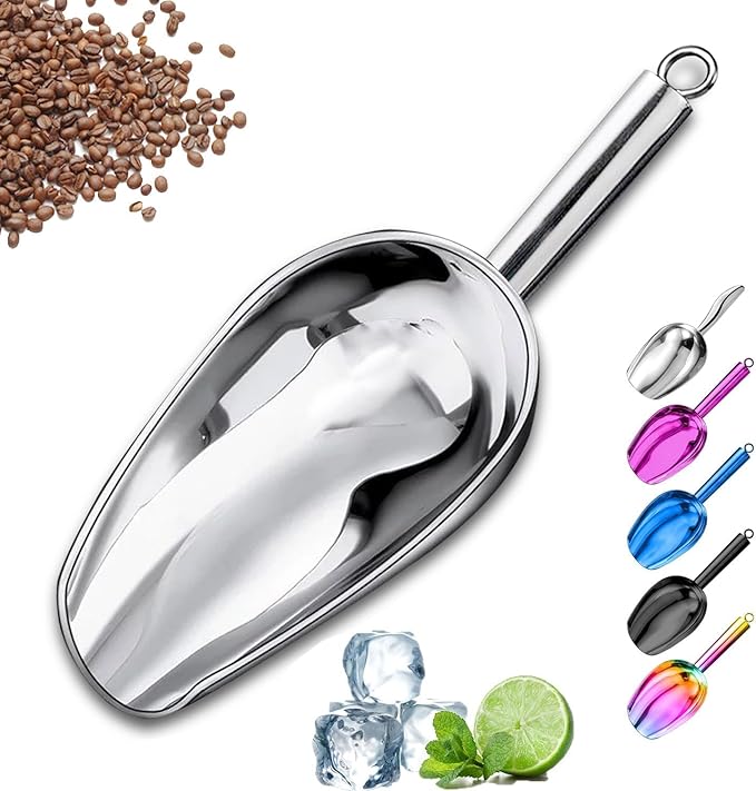 Metal Ice Scoop，Kitchen Ice Scooper for Ice Maker,Stainless Steel Small Ice Scooper for Freezer，Kitchen Gadgets Cookie Flour Pet Dog Food Scoop (Black, 3 OZ)