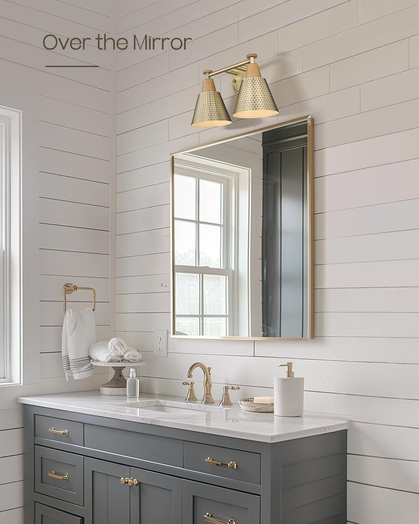 FEMILA 2-Light Bathroom Vanity Light Fixtures, Antique Brass Wall Sconces, Hammered Metal Shade