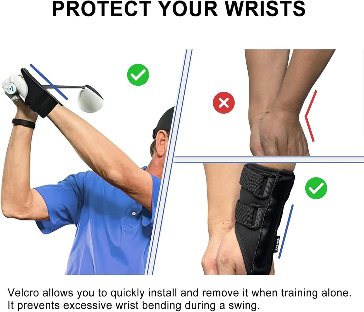 Golf Training Kit with Arm Band & Wrist Strap, Golf Swing Training Aid to Correct Wrist Angle and Develop Muscle Memory for Beginner Golfers