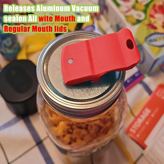 2pcs Canning Jar Opener with Magnets Mason Jar Opener Canning Tool Releases Vacuum Seal on Wide Mouth and Regular Mouth Lids (Red)