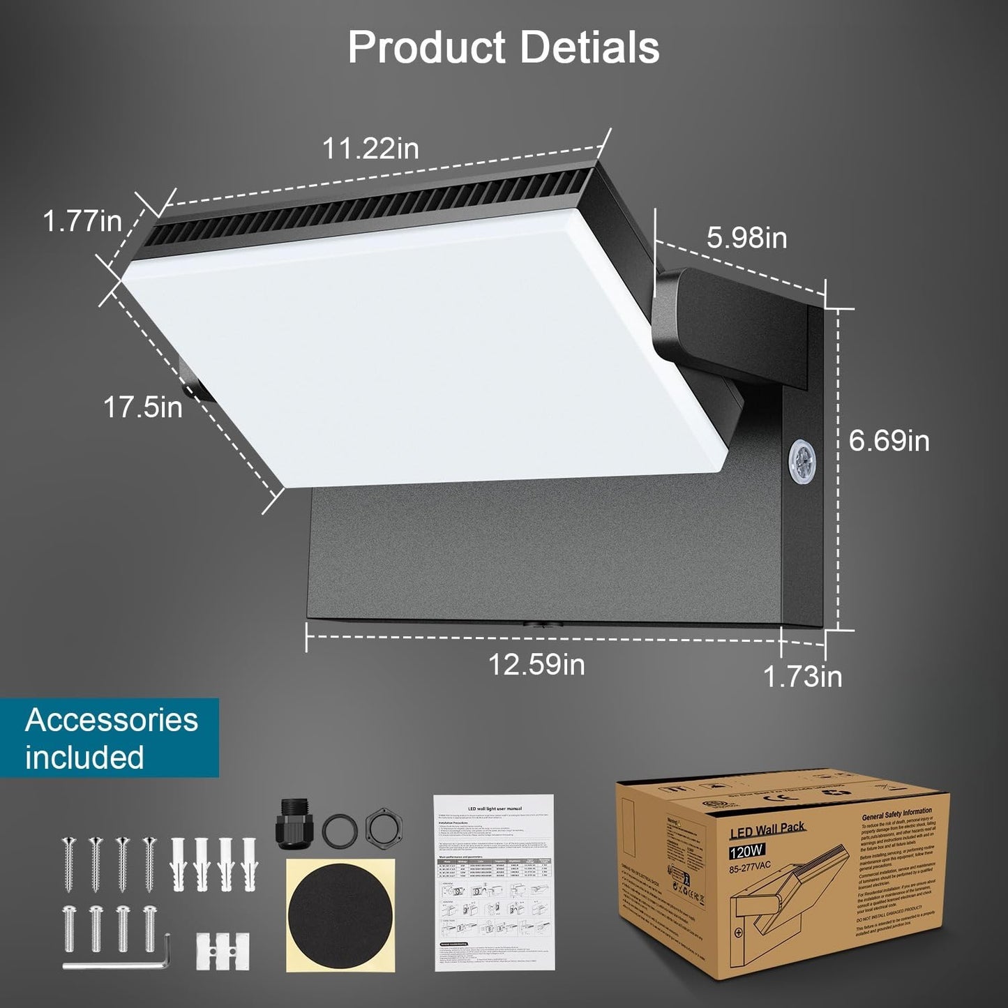 Biritalo Modern Sleek Led Flood Light  360 Rotatable 120W Commercial Wall Pack With Dusk To Dawn  14200Lm 5000K Waterproof Outdoor Lighting For Yard  Driveway  Car Lot  Building