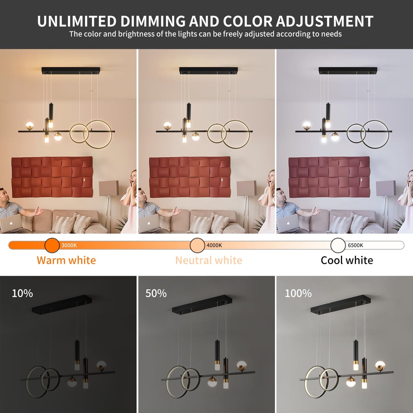 Siittoo Modern Dimmable LED Linear Pendant Light, 39.4IN, Black Gold, Model FM7449, Remote Control, Ideal for Dining Room and Kitchen Island