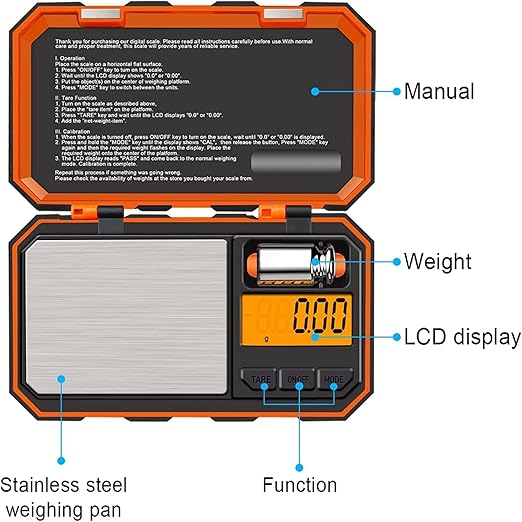 Digital Gram Scale,200g/0.01g Pocket Electronic Mini Smart Scale for Powder,Coins,Jewelry,Herbs,Food,6 Units,LCD Display,Tare,Auto Off,with 50g Calibration Weight