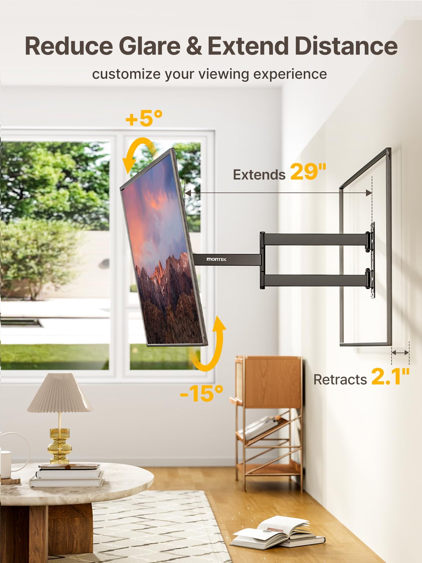 monTEK Long Arm TV Wall Mount for Most 23-65 Inch TVs, 29 Inch Long Extension TV Mount Swivel and Tilt, Full Motion Wall Mount Tv Bracket Fit Max VESA 400 x 400mm, Up to 77 lbs