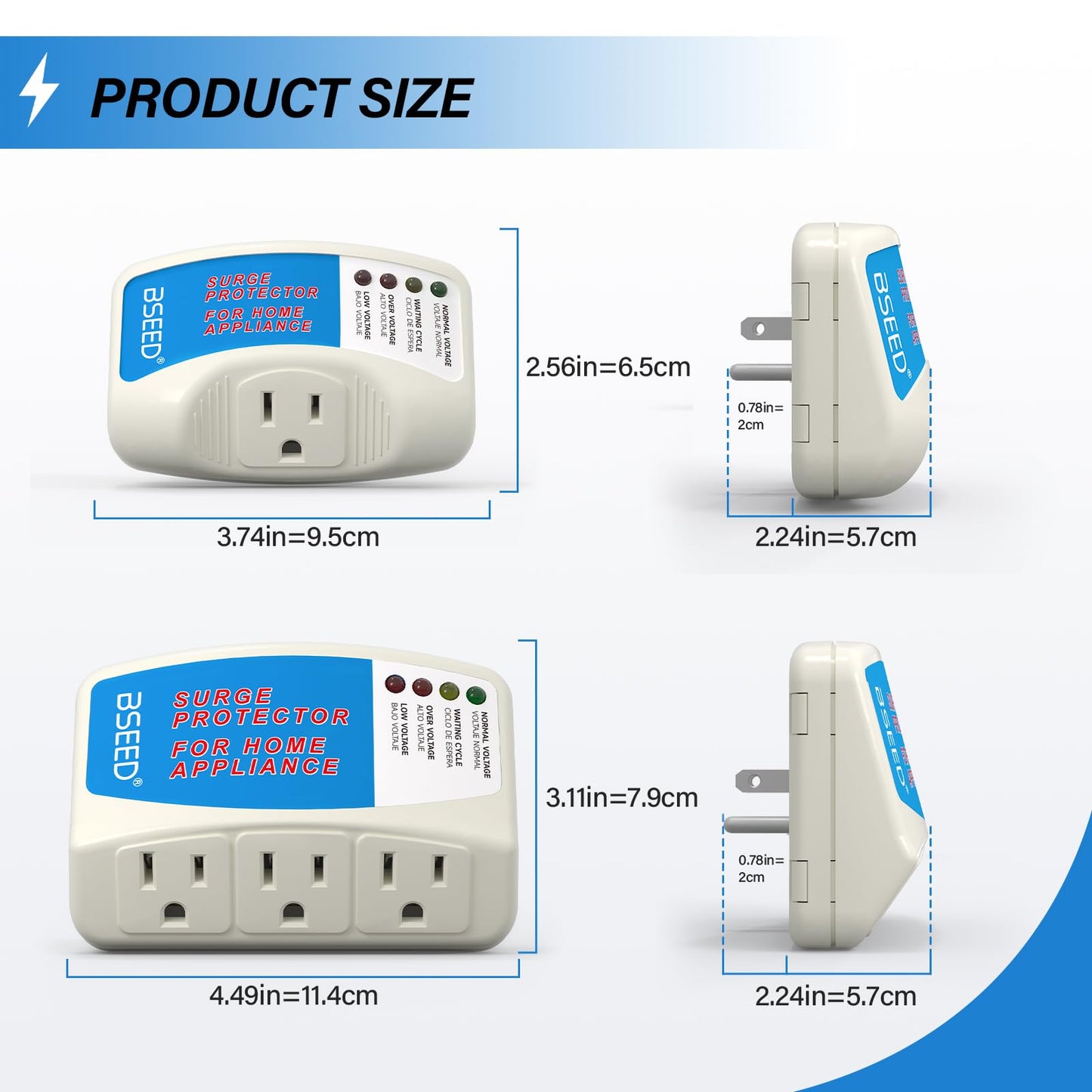 Bseed Surge Protector For Refrigerator, Single Outlet Surge Protector Plug In For Home Appliance Multi Function Plug With Protec