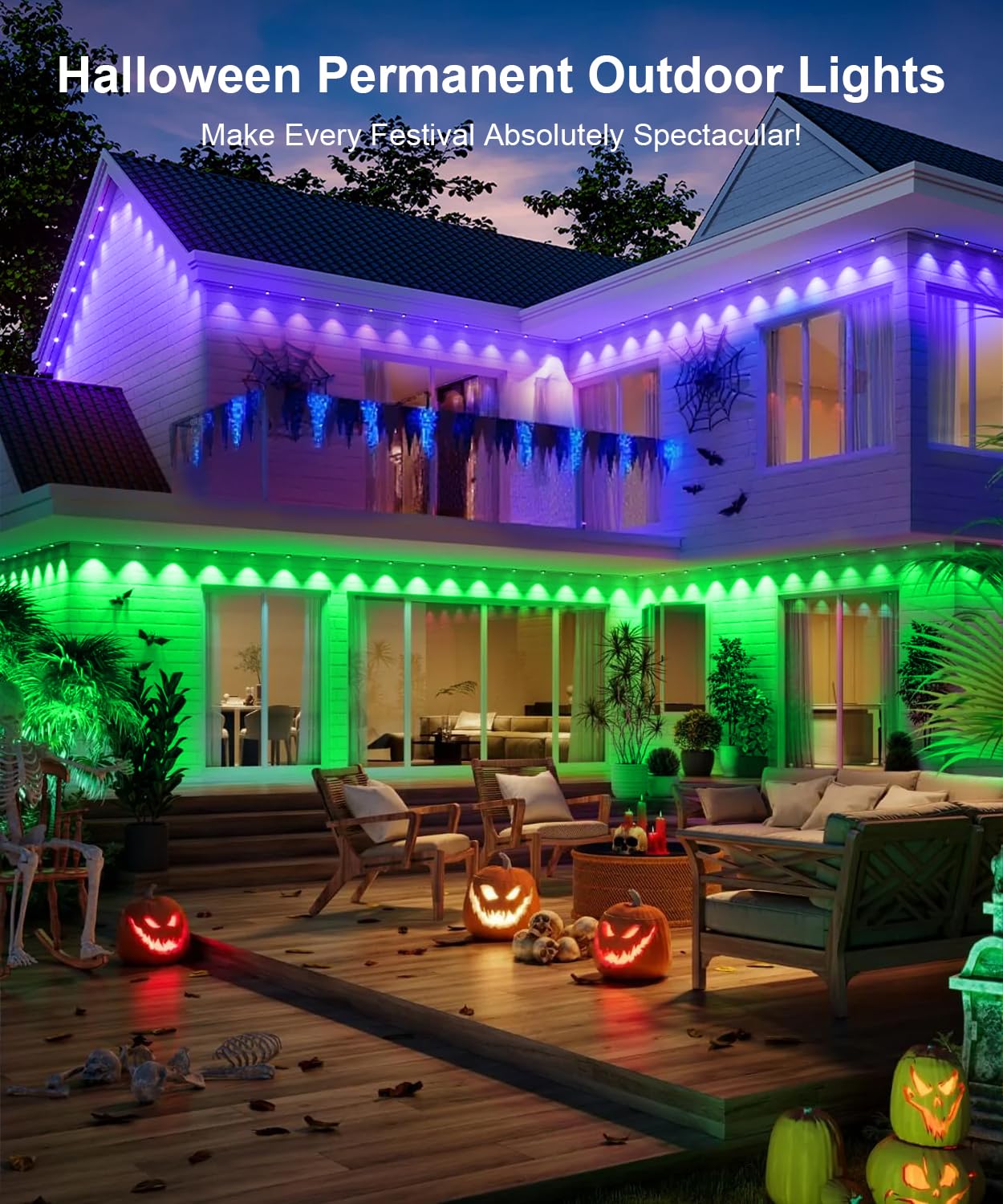 Fussion 300ft Smart RGB LED Outdoor Lights, IP67 Waterproof, Remote Control, Model LX20250312-90M, White