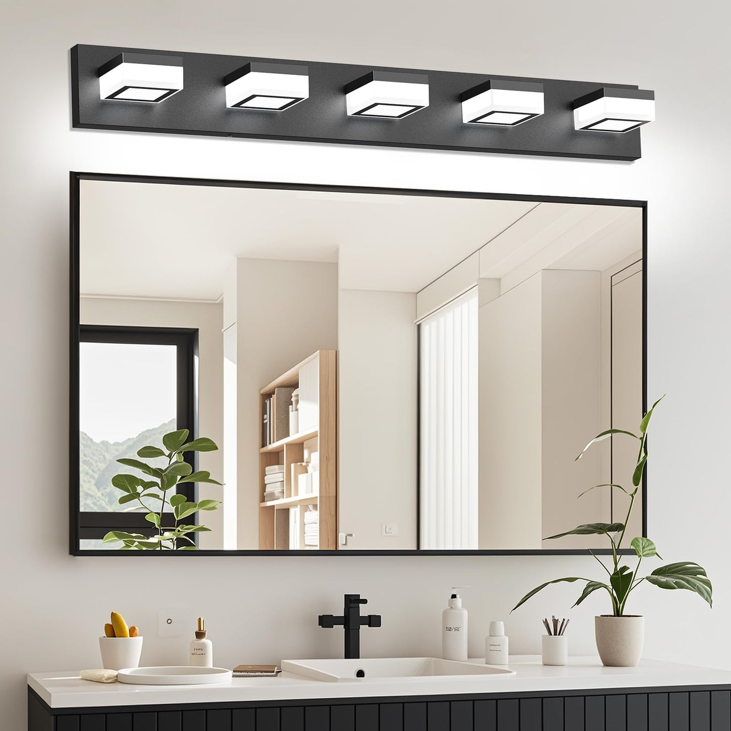 Izorro Led Modern Bathroom Lighting Fixtures Over Mirror (5-Light  40 Inch  Dimmable) Matte Black Bathroom Vanity Light Fixture With 360Rotatable Head (Cool White 6000K)