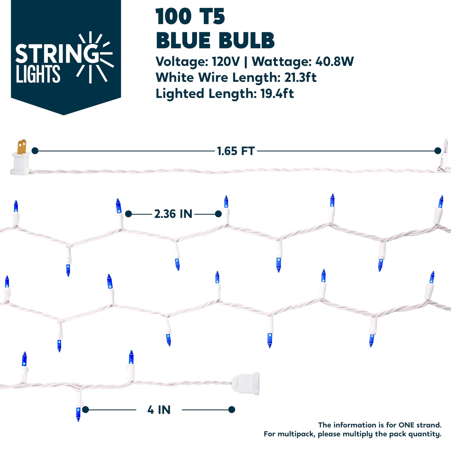 Joiedomi Christmas Lights Outdoor 100 Count Blue Christmas Tree Lights Indoor 21.4Ft String Xmas Decorations For Dorm Classroom Bedroom Holiday Wedding Party White Wire