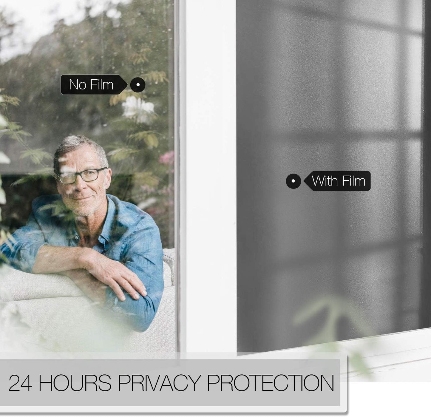 HIDBEA Frosted Window Privacy Film - Non Adhesive Static Cling Glass Stickers Sun UV Blocking Heat Control Door Covering Decals for Home Office, Frosted Gray, 35.4 x 98.4 Inch