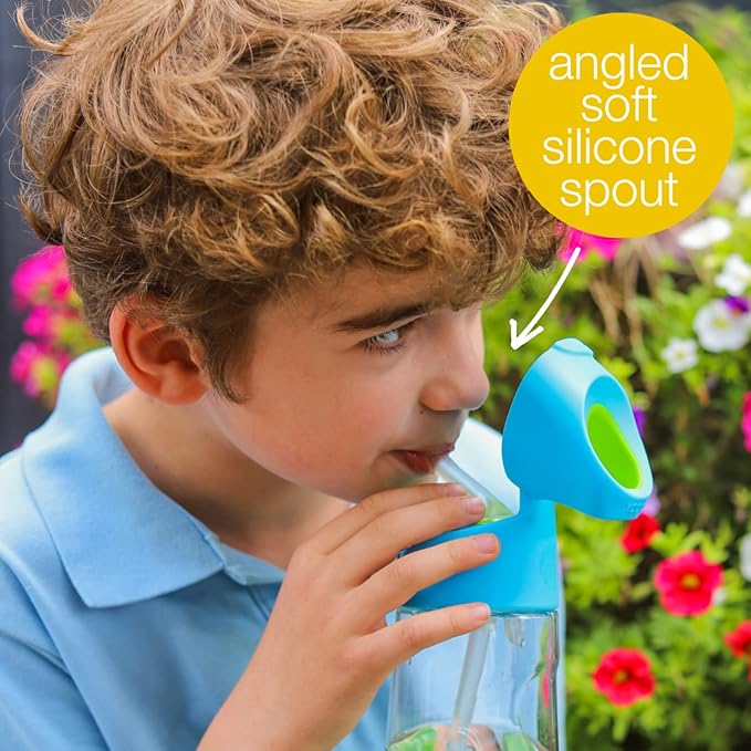 b.box 15oz Tritan Straw Bottle: Kids Water Bottle for Toddlers & Up. Spill Proof, Leak Proof, BPA Free. Great for School/Daycare or Next Step after Sippy Cups (Blue Slate)
