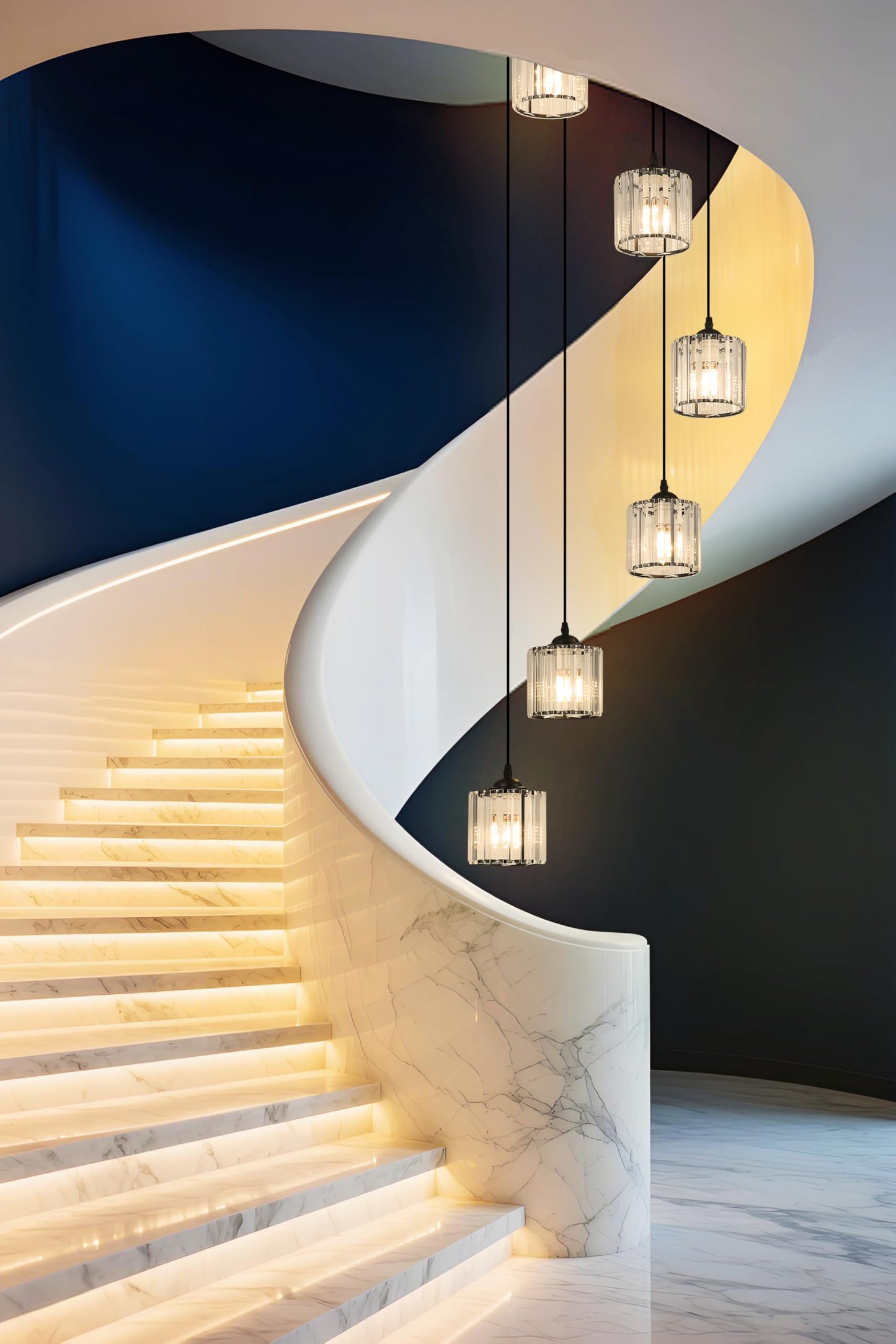 Meimond Long Chandeliers For High Ceilings Modern Crystal Pendant Light Raindrop Drop Lamp Hanging Flush Mount Lighting Fixtures For Spiral Staircase Foyer Entryway Living Room Black (12 Lights)