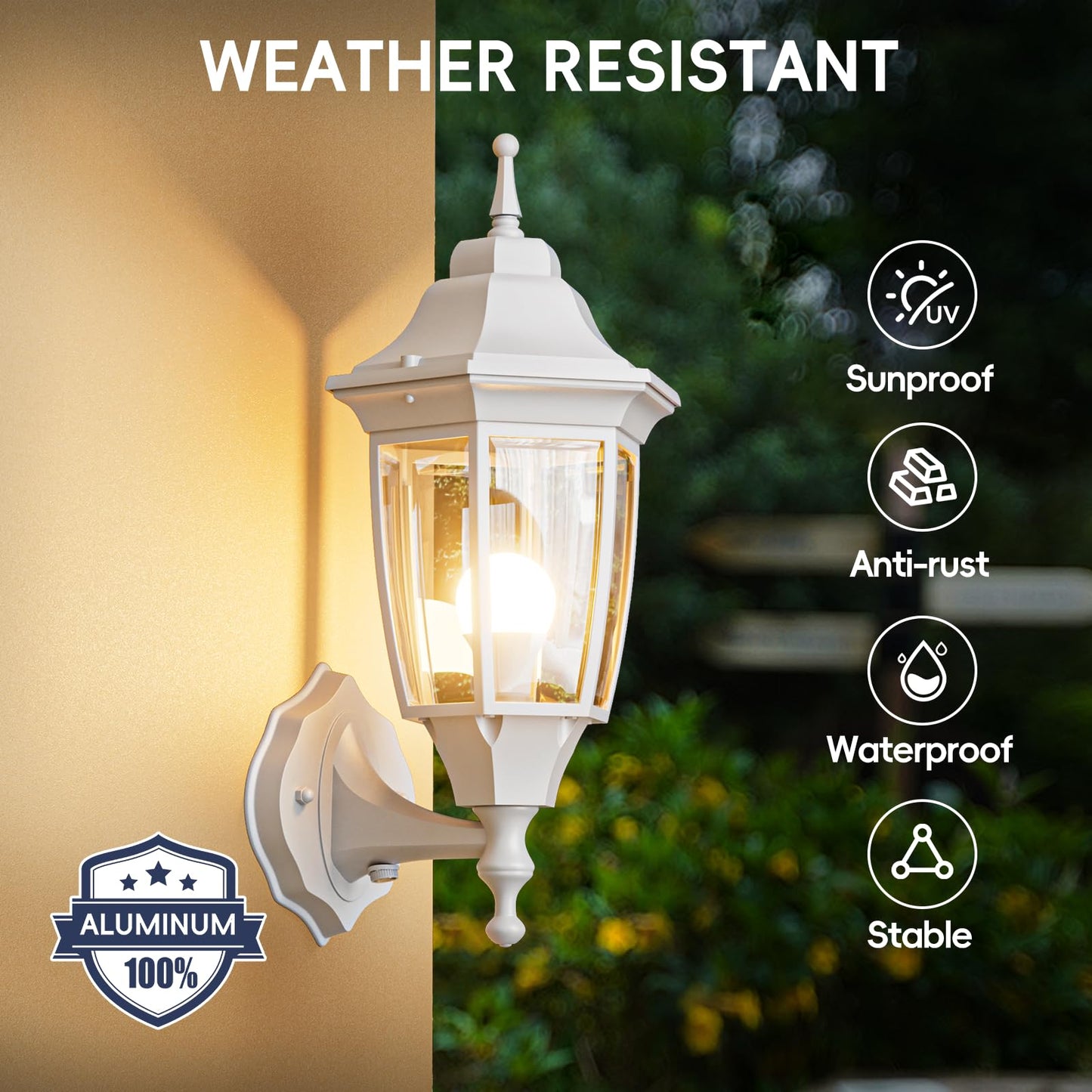 Emart Dusk To Dawn Outdoor Porch Light  Exterior Anti-Corrosion  Waterproof Aluminum & Glass Shades Wall Lamp Fixture  Modern Sconce Lantern For Yard  House  Garage - 1 Pack  White (Bulb Included)