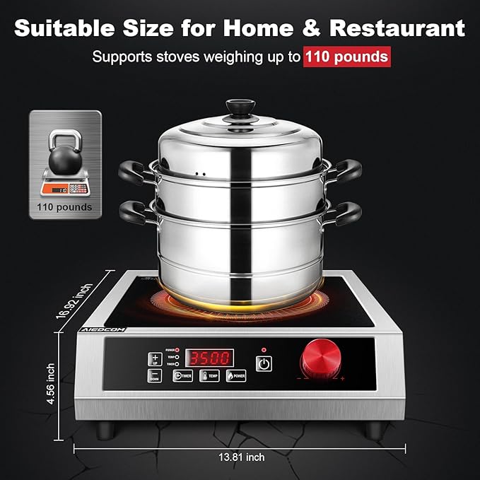 3500W 220V~240V Commercial Induction Cooktop, Powerful Electric Induction Burner, Countertop Electric Stove with Digital Sensor, Touch/Knob Control