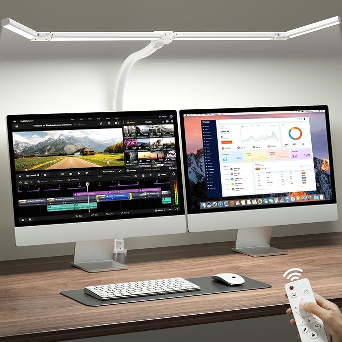 ONEMIX 42" LED Desk Lamp with Clamp, Architect Desk Light with Remote, Adjustable 4-Segment Bar, 1800LM Bright, Eye-Caring...