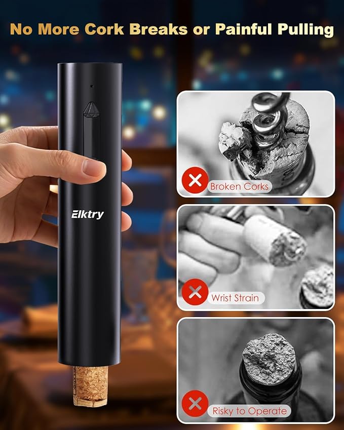 Electric Wine Opener, Rechargeable Wine Bottle Opener, Electric Corkscrew Wine Opener with Foil Cutter, Wine Pourer&Vacuum Stoppers, USB-C Charge Cable, Ideal Gift for House Warming Wedding Party