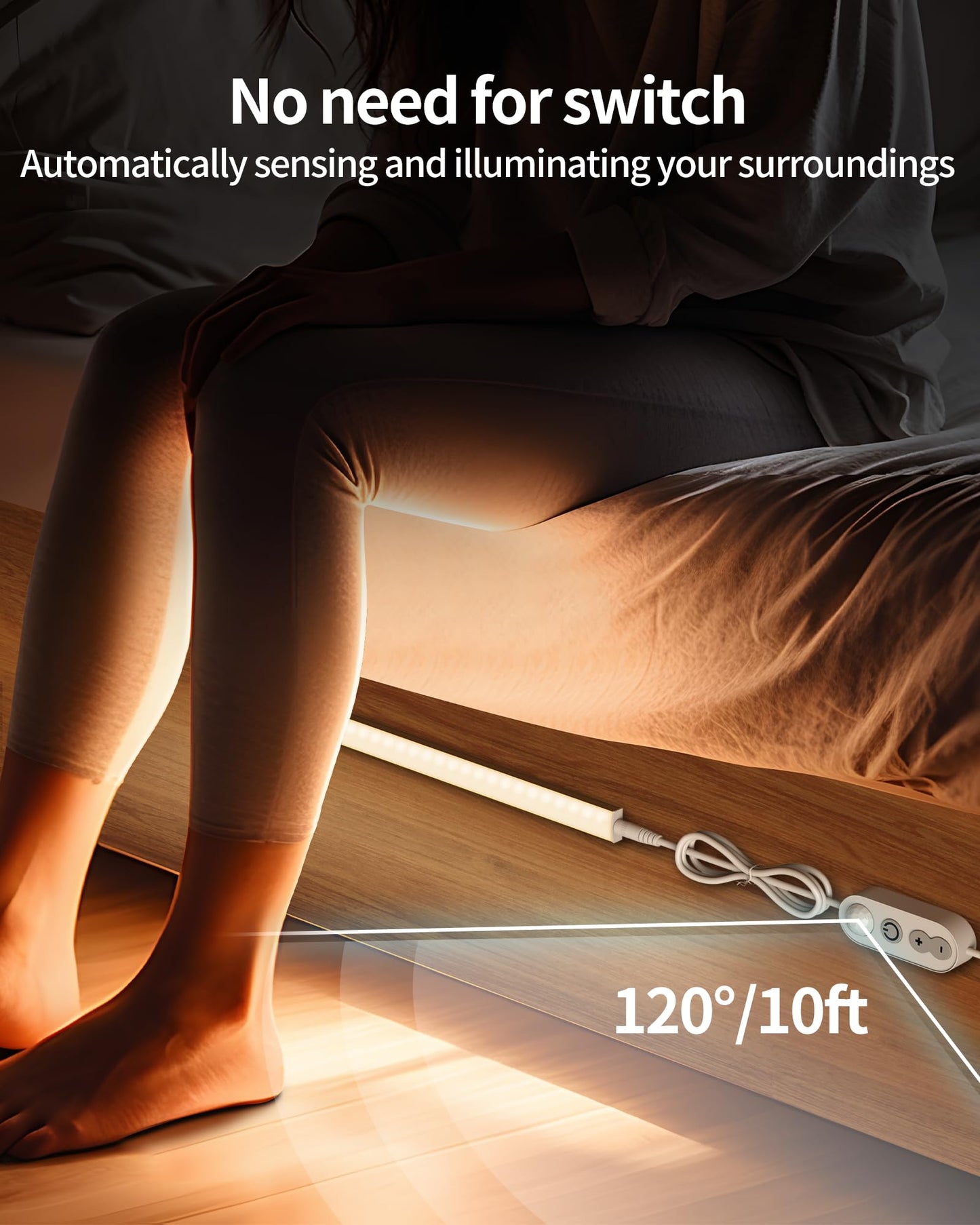 Vovamo Motion Sensor Dimmable Under Cabinet Lighting  6000K White  Plug-In  Linkable Led Closet Light Bars  12-Inch 2 Pack