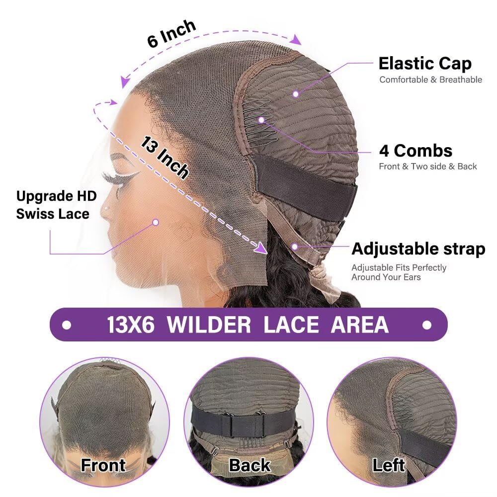 28 Inch 13x6 Deep Wave Lace Front Wigs Human Hair 200 Density HD Transparent Lace Frontal Wigs Human Hair 13x6 Pre Plucked Deep