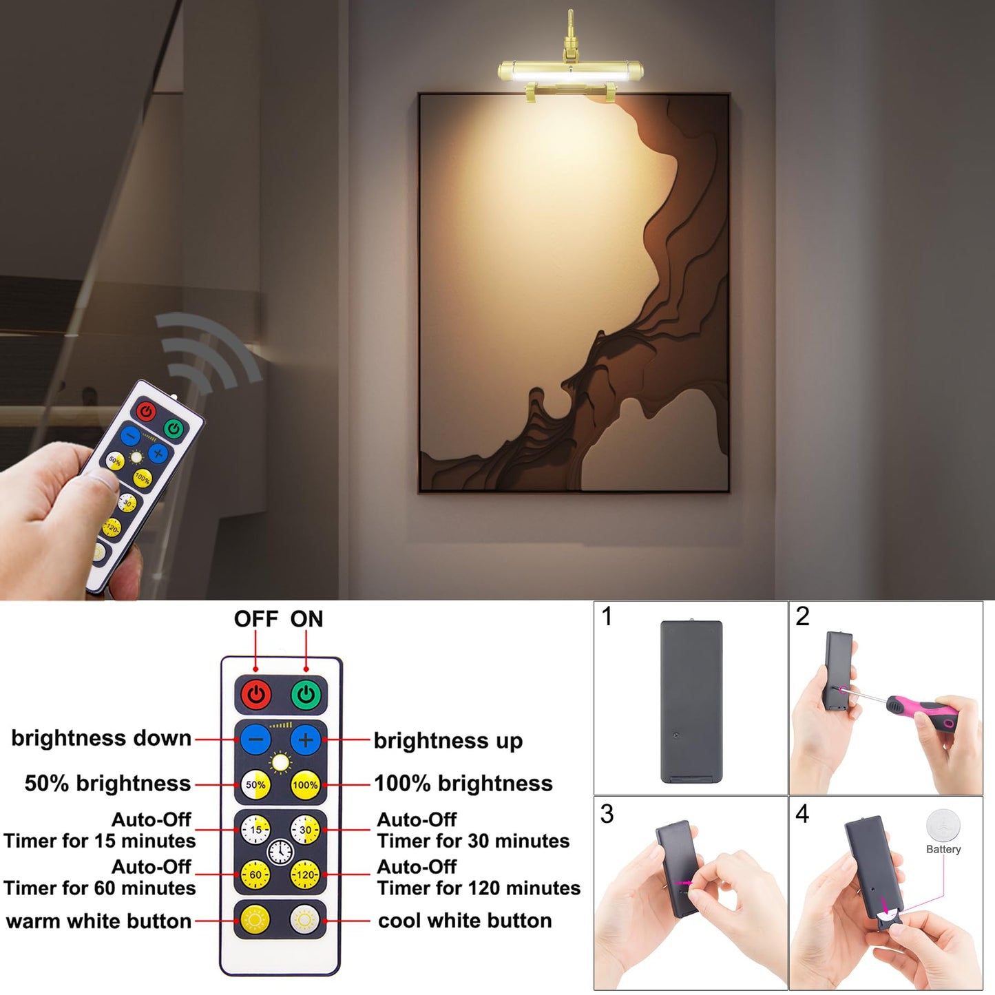HONWELL Dartboard Light with Remote, 28 LEDs, 360° Flexible Neck, Rechargeable, Gold, Model H600-1G