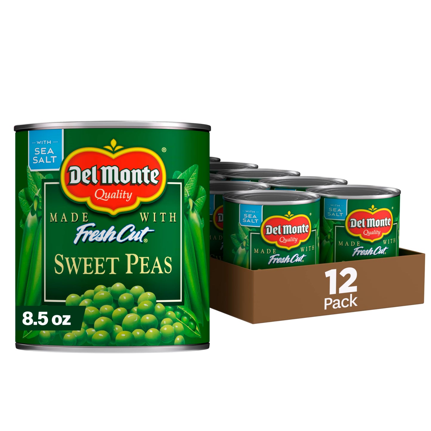 Del Monte FRESH CUT Sweet Peas, Canned Vegetables, 12 Pack, 8.5 oz Can