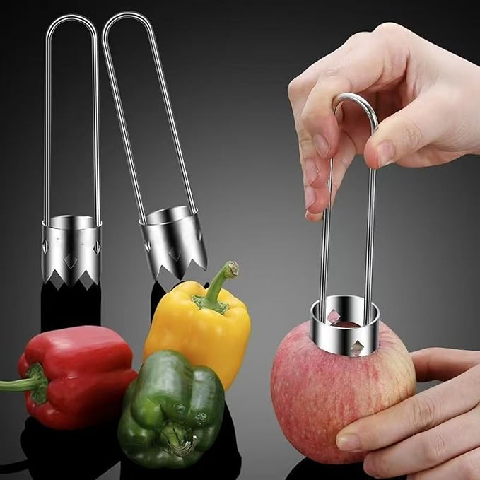 Fruit and Vegetable Corer Pepper Seed Apple Remover Bell Pepper Tomato Corer Tool Stainless Steel Kitchen Gadget Silver 3 pcs