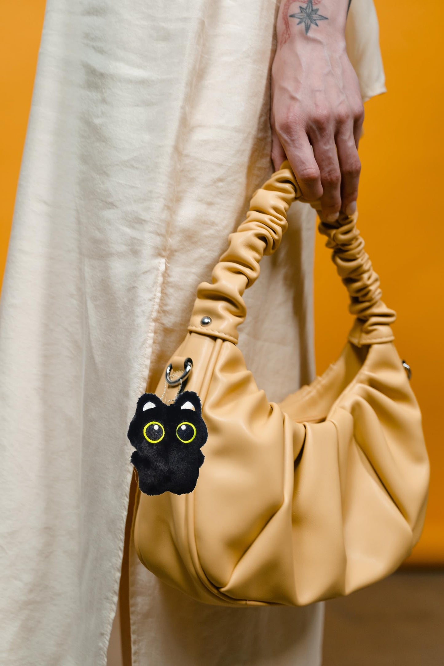 HUIJUFU Black Cat Plush Keychain Purse Charm - Cute Bag Charms Gifts for Women