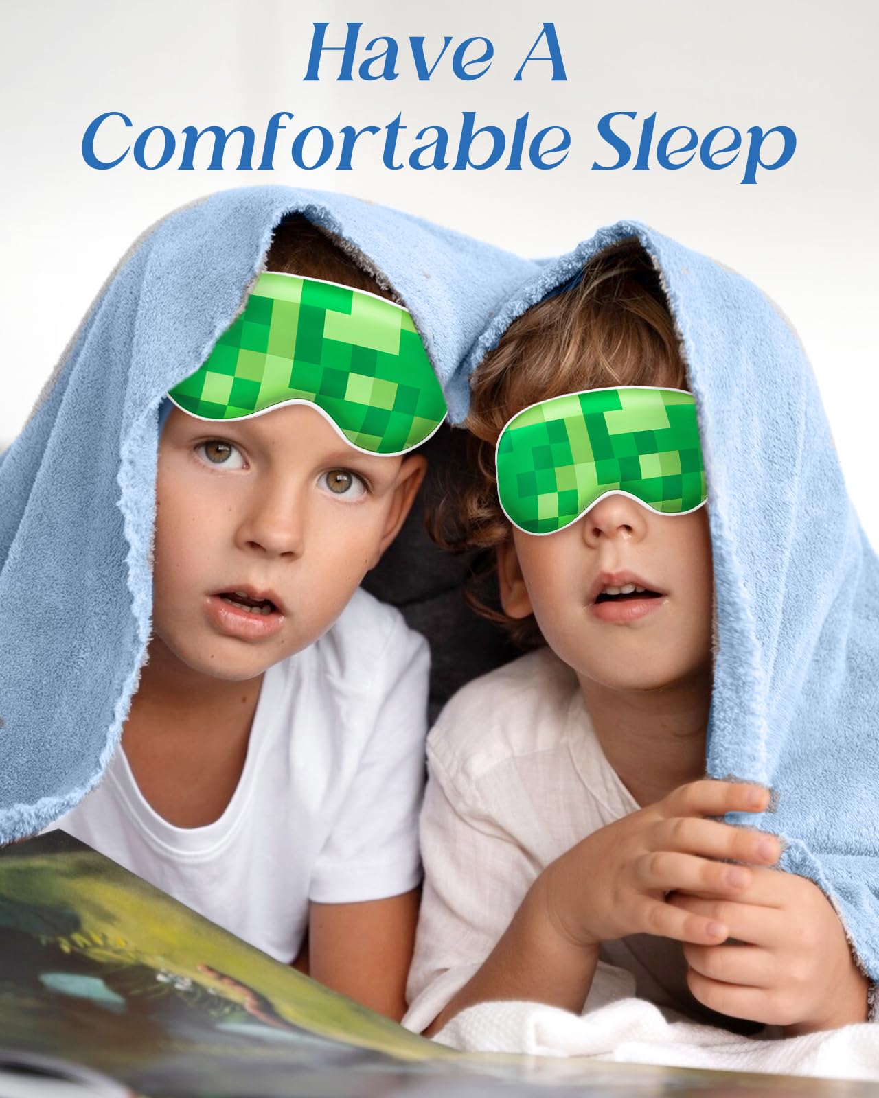 Miss Adola Sleep Mask for Kids - Cute Kawaii Cartoon Silk Sleeping Mask with Adjustable Strap Soft Smooth Light Eye Mask for Sleeping Silk Kids Eye Cover for Boys Girls Teens, Green Grid World