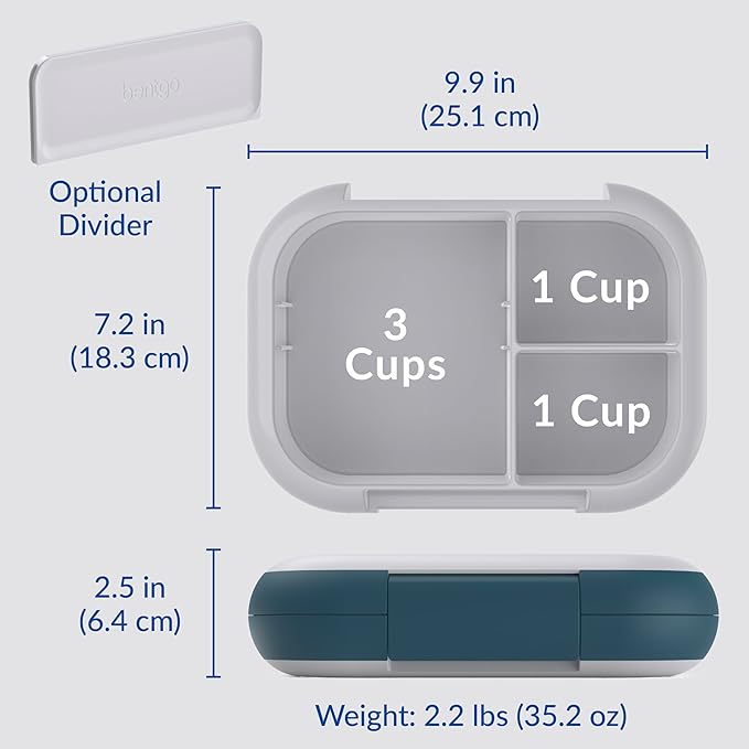 Bentgo Chill Max Leak-Proof XL Lunch Box - Included Ice Pack Keeps Food Cold; 5-Cup Capacity for Adults & Ages 8+, 3 or 4 Compartment Bento Box, BPA-Free, Dishwasher Safe (Fog & Deep Teal)