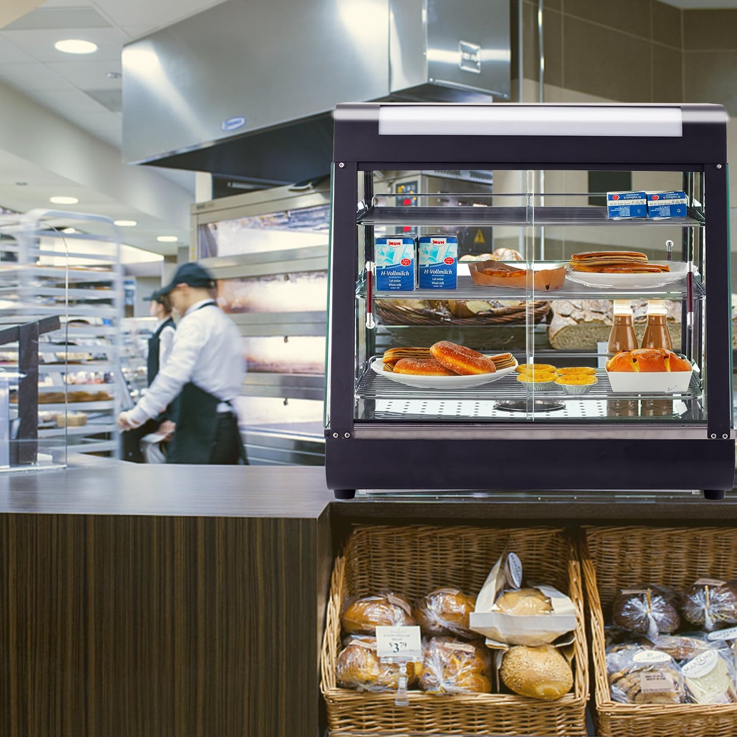 27 inch Food Display Warmer Case,3-Tier Countertop Food Warmer Display, Glass Showcase, with Removable Shelves,LED Lighting Pastry for Catering Pizza Buffet Restaurant