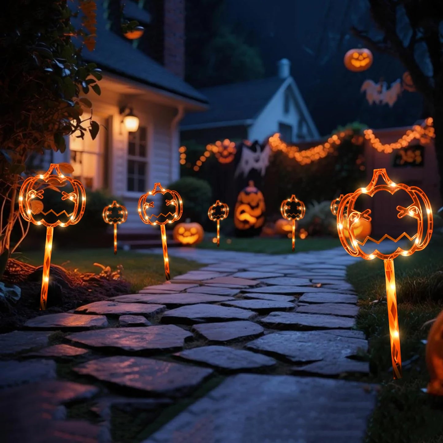 Lolstar Halloween Decorations  5 Pack Halloween Pathway Lights  Jack-O-Lantern Orange Pumpkin Lights For Walkway  Sidewalk  Garden  Yard  Lawn  Porch  Patio Outdoor Decor With Timer & 8 Lighting Modes