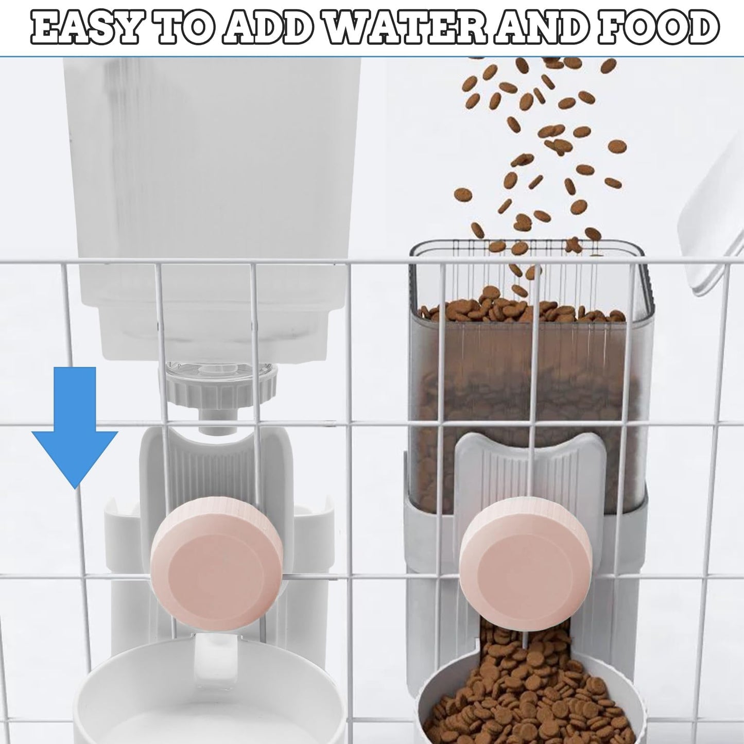 kathson Rabbit Gravity Auto Feeder Set 35oz Hanging Automatic Food Water Dispenser Cage Automatic Feeder Set for Rabbit Chinchilla Guinea Pig Hedgehog Ferret Kitty Puppy (Pink)