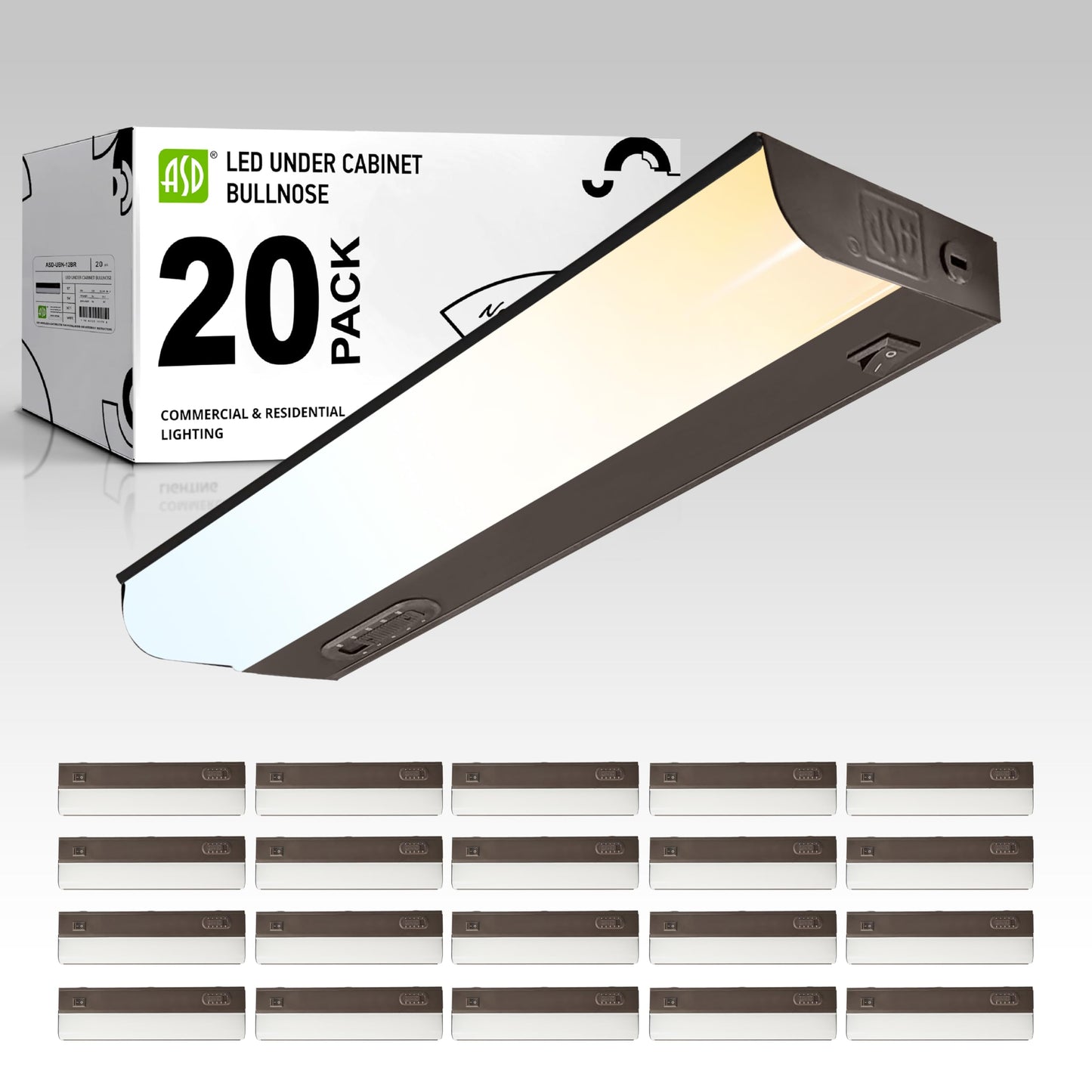 ASD 20 Pack 12 Inch LED Under Cabinet Lighting Hardwired, On/Off & Color Temp Switch, 5W 442LM, 5CCT 2700K-5000K CRI90+, Dimmabl