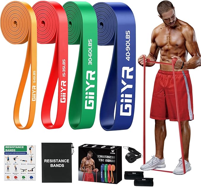 Giiyr Resistance Bands Set for Men & Women - 4 Levels Exercise Band with Door Anchor, Pull Up Bands for Strength Training,...