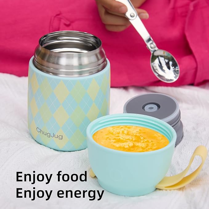 Thermo for Hot Food for Adults Kids | Wide Mouth, 18 oz Insulated Food Jar with Spoon, Leakproof Soup Thermo for School Office Travel, Thermal Steel Lunch Container Easy to Carry (Green)
