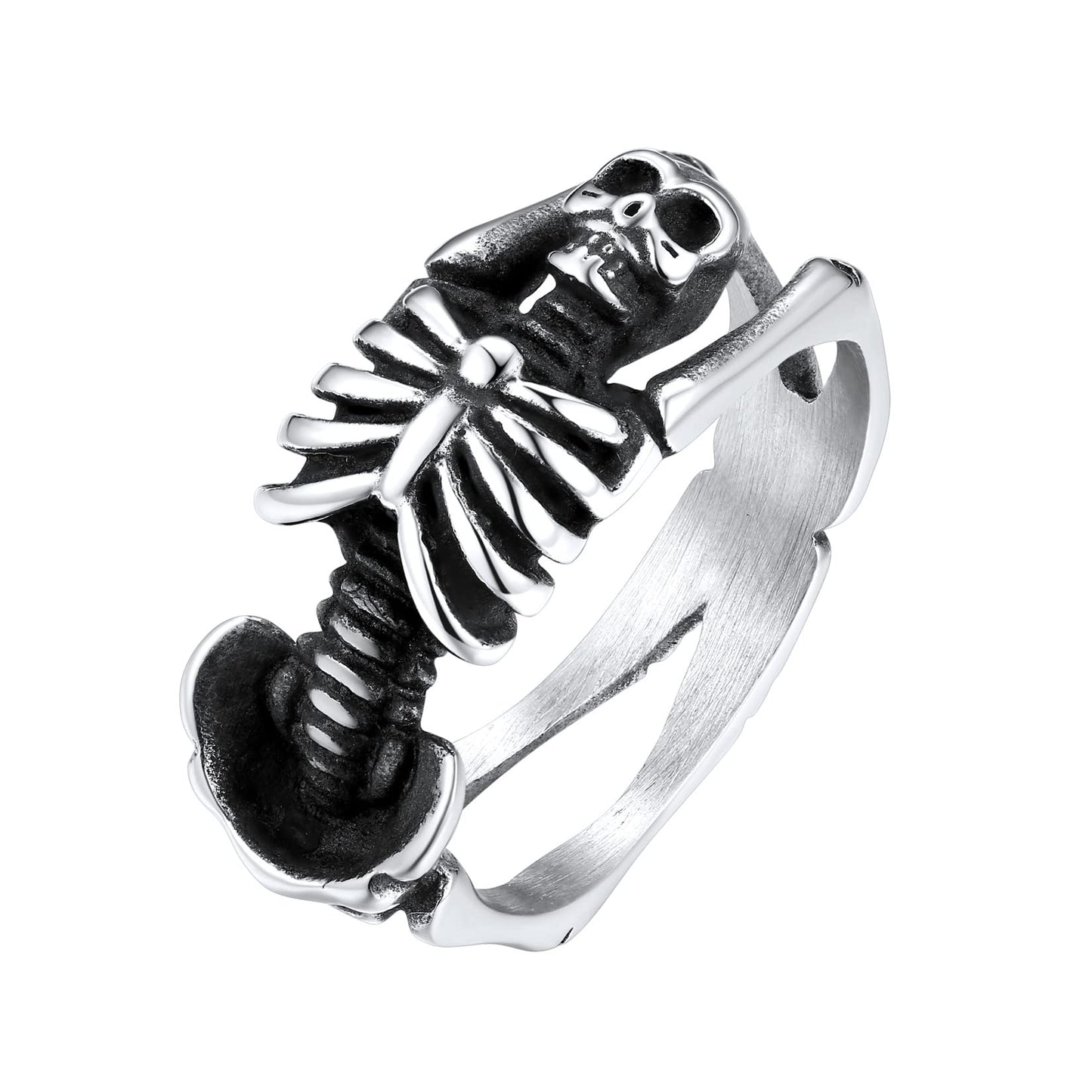 U7 Gothic Skull Ring Stainless Steel Skeleton Biker Ring Men Women 9mm Wide Band Halloween Rings Size 8