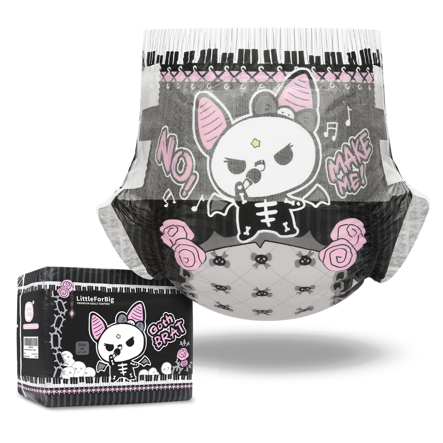 Littleforbig Ultra Absorbent 7000 mL Adult Printed Diaper 10 Pieces - Goth Brat (Medium 28"-38")