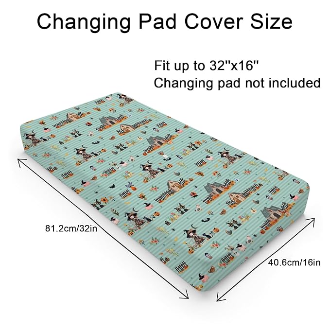 Fall Farm Witch Cats Baby Changing Pad Cover Halloween Farmhouse Pig Hen Bat Moon Pumpkins Floral Nursery Diaper Changing Table Sheets for Boy Girl Soft Stretch Changing Pad Table Mats 32''x16''