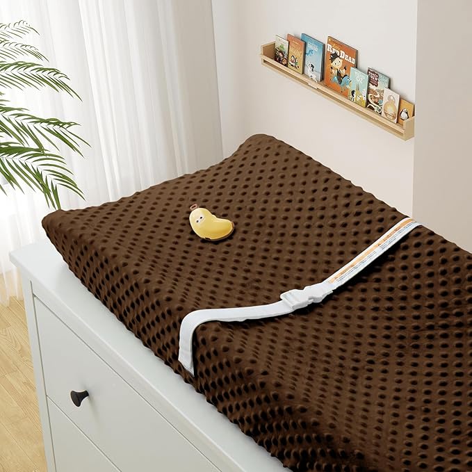 Homiest 2 Pack Changing Pad Cover, White + Chocolate Brown Changing Table Sheets, Ultra Soft Fleece Minky Dot Fabric, Breathable Comfortable Diaper Pad Cover for Girls and Boys, Machine Washable